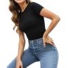 imageMANGOPOP Womens Round Neck Short Sleeve Bodysuit T Shirts Basic Body Suit TopsA1short Sleeve Black