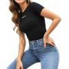 imageMANGOPOP Womens Round Neck Short Sleeve Bodysuit T Shirts Basic Body Suit TopsA2short Sleeve Black