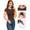 imageMANGOPOP Womens Round Neck Short Sleeve Bodysuit T Shirts Basic Body Suit TopsBbrown