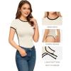 imageMANGOPOP Womens Round Neck Short Sleeve Bodysuit T Shirts Basic Body Suit TopsBcreamy White