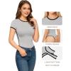 imageMANGOPOP Womens Round Neck Short Sleeve Bodysuit T Shirts Basic Body Suit TopsBheather Grey