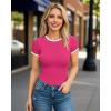 imageMANGOPOP Womens Round Neck Short Sleeve Bodysuit T Shirts Basic Body Suit TopsBrose Pink