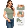 imageMANGOPOP Womens Round Neck Short Sleeve Bodysuit T Shirts Basic Body Suit TopsBsage Green