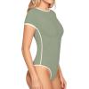 imageMANGOPOP Womens Round Neck Short Sleeve Bodysuit T Shirts Basic Body Suit TopsBsage Green
