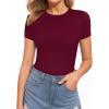 imageMANGOPOP Womens Round Neck Short Sleeve Bodysuit T Shirts Basic Body Suit TopsBshort Sleeve Burgundy