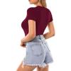 imageMANGOPOP Womens Round Neck Short Sleeve Bodysuit T Shirts Basic Body Suit TopsBshort Sleeve Burgundy