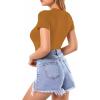 imageMANGOPOP Womens Round Neck Short Sleeve Bodysuit T Shirts Basic Body Suit TopsBshort Sleeve Camel