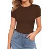 imageMANGOPOP Womens Round Neck Short Sleeve Bodysuit T Shirts Basic Body Suit TopsBshort Sleeve Coffee