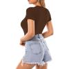 imageMANGOPOP Womens Round Neck Short Sleeve Bodysuit T Shirts Basic Body Suit TopsBshort Sleeve Coffee
