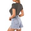 imageMANGOPOP Womens Round Neck Short Sleeve Bodysuit T Shirts Basic Body Suit TopsBshort Sleeve Dark Heather Grey