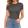 imageMANGOPOP Womens Round Neck Short Sleeve Bodysuit T Shirts Basic Body Suit TopsBshort Sleeve Dark Heather Grey
