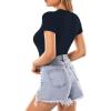 imageMANGOPOP Womens Round Neck Short Sleeve Bodysuit T Shirts Basic Body Suit TopsBshort Sleeve Deep Blue