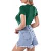 imageMANGOPOP Womens Round Neck Short Sleeve Bodysuit T Shirts Basic Body Suit TopsBshort Sleeve Deep Green