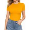 imageMANGOPOP Womens Round Neck Short Sleeve Bodysuit T Shirts Basic Body Suit TopsBshort Sleeve Ginger