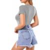 imageMANGOPOP Womens Round Neck Short Sleeve Bodysuit T Shirts Basic Body Suit TopsBshort Sleeve Light Heather Grey