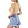 imageMANGOPOP Womens Round Neck Short Sleeve Bodysuit T Shirts Basic Body Suit TopsBshort Sleeve Mocha