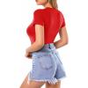 imageMANGOPOP Womens Round Neck Short Sleeve Bodysuit T Shirts Basic Body Suit TopsBshort Sleeve Red