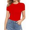 imageMANGOPOP Womens Round Neck Short Sleeve Bodysuit T Shirts Basic Body Suit TopsBshort Sleeve Red