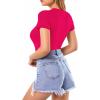 imageMANGOPOP Womens Round Neck Short Sleeve Bodysuit T Shirts Basic Body Suit TopsBshort Sleeve Rose Pink