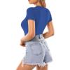 imageMANGOPOP Womens Round Neck Short Sleeve Bodysuit T Shirts Basic Body Suit TopsBshort Sleeve Royal Blue
