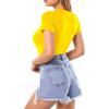 imageMANGOPOP Womens Round Neck Short Sleeve Bodysuit T Shirts Basic Body Suit TopsBshort Sleeve Yellow