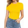 imageMANGOPOP Womens Round Neck Short Sleeve Bodysuit T Shirts Basic Body Suit TopsBshort Sleeve Yellow