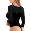 imageMANGOPOP Womens Square Neck Tank Top Bodysuit Sexy Double Lined Sleeveless Thong Body Suits Going Out TopsA03long Sleeve Black