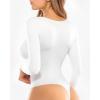 imageMANGOPOP Womens Square Neck Tank Top Bodysuit Sexy Double Lined Sleeveless Thong Body Suits Going Out TopsA04long Sleeve White