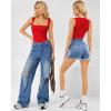 imageMANGOPOP Womens Square Neck Tank Top Bodysuit Sexy Double Lined Sleeveless Thong Body Suits Going Out TopsB05sleeveless Red