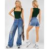 imageMANGOPOP Womens Square Neck Tank Top Bodysuit Sexy Double Lined Sleeveless Thong Body Suits Going Out TopsB06sleeveless Deep Green