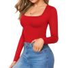 imageMANGOPOP Womens Square Neck Tank Top Bodysuit Sexy Double Lined Sleeveless Thong Body Suits Going Out TopsC013long Sleeve Red