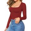 imageMANGOPOP Womens Square Neck Tank Top Bodysuit Sexy Double Lined Sleeveless Thong Body Suits Going Out TopsC16long Sleeve Burgundy
