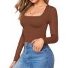 imageMANGOPOP Womens Square Neck Tank Top Bodysuit Sexy Double Lined Sleeveless Thong Body Suits Going Out TopsC17long Sleeve Coffee