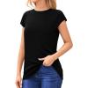 imageMANGOPOP Womens Tops Summer Trendy Cap Sleeve T Shirts Crew Neck Tunic Dressy Business Casual Work Outfits Clothes 2025Black
