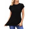 imageMANGOPOP Womens Tops Summer Trendy Cap Sleeve T Shirts Crew Neck Tunic Dressy Business Casual Work Outfits Clothes 2025Black