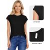 imageMANGOPOP Womens Tops Summer Trendy Cap Sleeve T Shirts Crew Neck Tunic Dressy Business Casual Work Outfits Clothes 2025Black