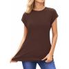 imageMANGOPOP Womens Tops Summer Trendy Cap Sleeve T Shirts Crew Neck Tunic Dressy Business Casual Work Outfits Clothes 2025Coffee