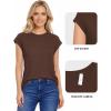 imageMANGOPOP Womens Tops Summer Trendy Cap Sleeve T Shirts Crew Neck Tunic Dressy Business Casual Work Outfits Clothes 2025Coffee