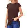 imageMANGOPOP Womens Tops Summer Trendy Cap Sleeve T Shirts Crew Neck Tunic Dressy Business Casual Work Outfits Clothes 2025Coffee