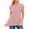 imageMANGOPOP Womens Tops Summer Trendy Cap Sleeve T Shirts Crew Neck Tunic Dressy Business Casual Work Outfits Clothes 2025Pearl Blush