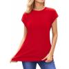 imageMANGOPOP Womens Tops Summer Trendy Cap Sleeve T Shirts Crew Neck Tunic Dressy Business Casual Work Outfits Clothes 2025Red