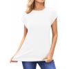 imageMANGOPOP Womens Tops Summer Trendy Cap Sleeve T Shirts Crew Neck Tunic Dressy Business Casual Work Outfits Clothes 2025White