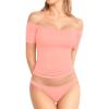 imageMANGOPOP Off The Shoulder Tops for Women Sexy Short Sleeve T Shirt Slim Fitted Tee Casual Blouse Going Out TopsB9pink