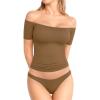imageMANGOPOP Off The Shoulder Tops for Women Sexy Short Sleeve T Shirt Slim Fitted Tee Casual Blouse Going Out TopsD1short Sleeve Tan