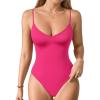 imageMANGOPOP Womens Cami Thong Bodysuit Double Lined Plunge Deep V Neck Backless Body Suit Adjustable Spaghetti Strap Tank TopsBabies Pink