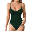 imageMANGOPOP Womens Cami Thong Bodysuit Double Lined Plunge Deep V Neck Backless Body Suit Adjustable Spaghetti Strap Tank TopsDark Green