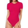 imageMANGOPOP Womens Round Neck Short Sleeve Bodysuit T Shirts Basic Body Suit TopsBshort Sleeve Rose Pink