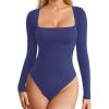 imageMANGOPOP Womens Square Neck Tank Top Bodysuit Sexy Double Lined Sleeveless Thong Body Suits Going Out TopsC15long Sleeve Deep Blue