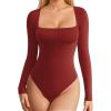 imageMANGOPOP Womens Square Neck Tank Top Bodysuit Sexy Double Lined Sleeveless Thong Body Suits Going Out TopsC16long Sleeve Burgundy