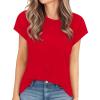 imageMANGOPOP Womens Tops Summer Trendy Cap Sleeve T Shirts Crew Neck Tunic Dressy Business Casual Work Outfits Clothes 2025Red